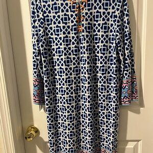 Ruby Rd. Navy and White Long Sleeve Dress